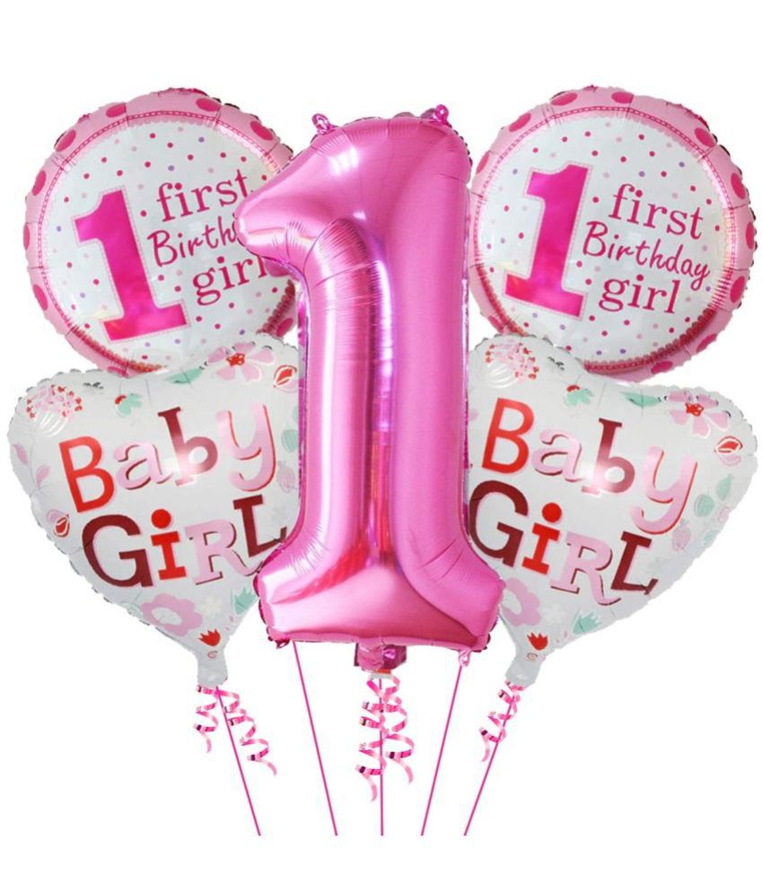     			Urban Classic 1st Birthday Girl Pink Theme Foil Balloon for Birthday Pack of 5 pieces.