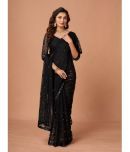 VERVIZA Net Self Design Saree With Blouse Piece - Black ( Pack of 1 )