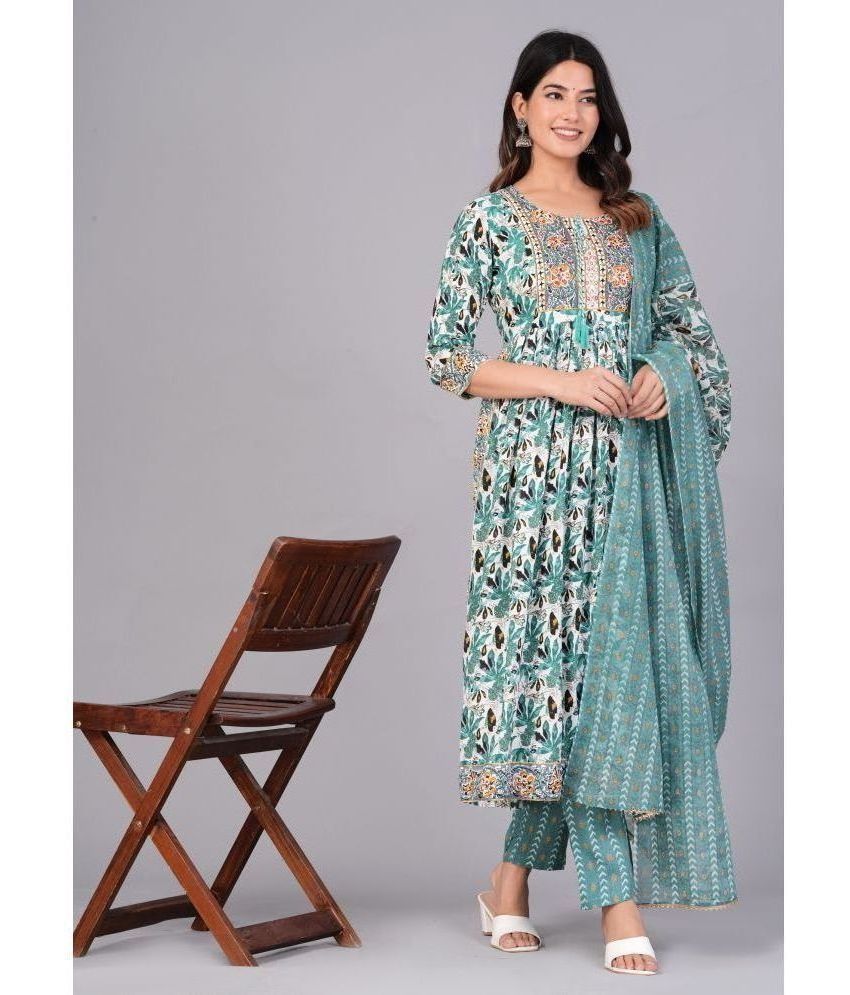     			AAYUFAB Rayon Printed Kurti With Pants Women's Stitched Salwar Suit - Green ( Pack of 1 )