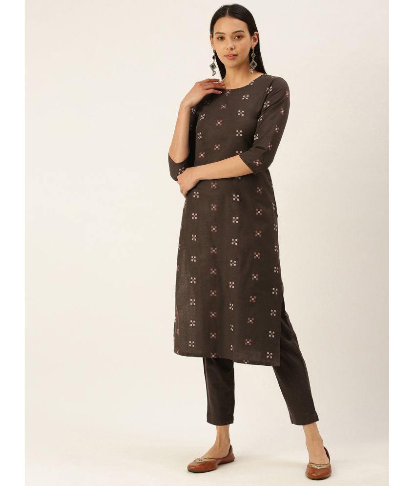     			Aarrah Cotton Solid Kurti With Pants Women's Stitched Salwar Suit - Brown ( Pack of 2 )