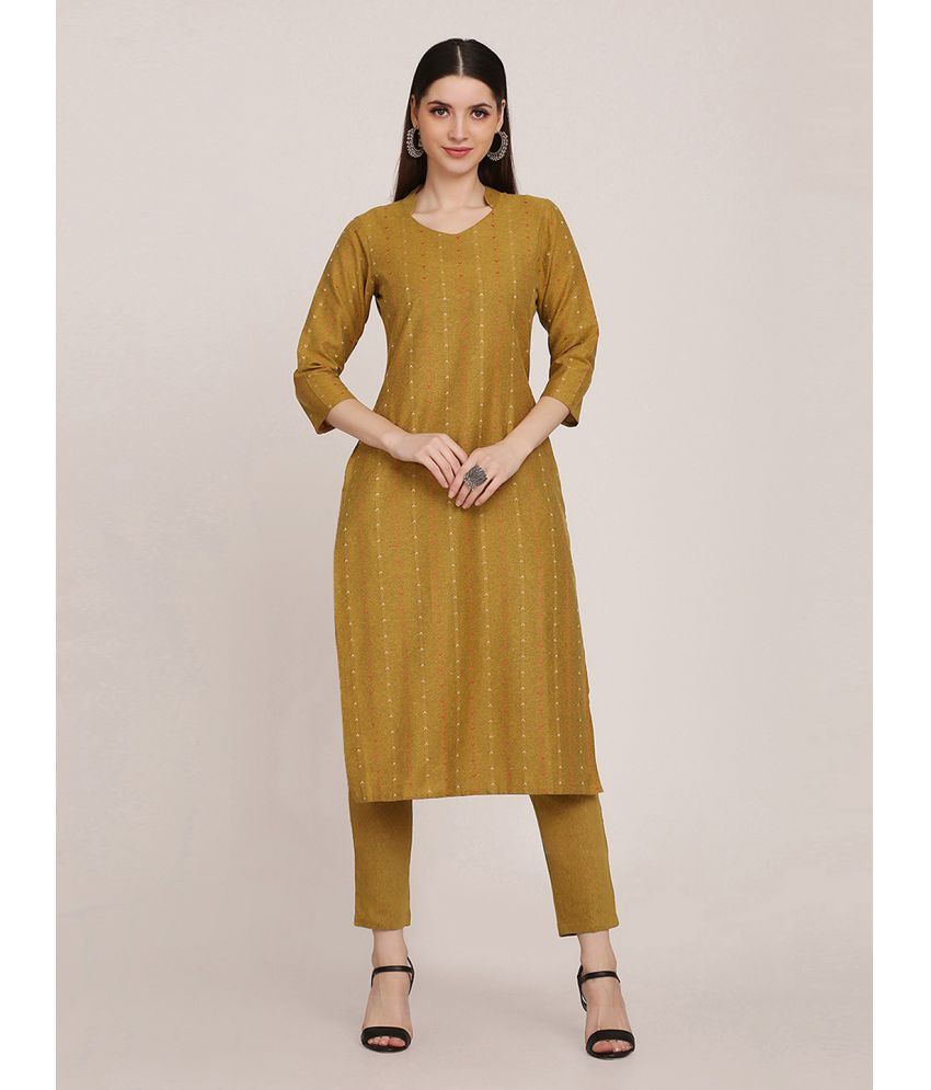     			Aarrah Cotton Striped Kurti With Pants Women's Stitched Salwar Suit - Yellow ( Pack of 2 )