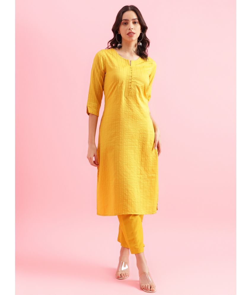     			Aarrah Cotton Striped Kurti With Pants Women's Stitched Salwar Suit - Yellow ( Pack of 2 )