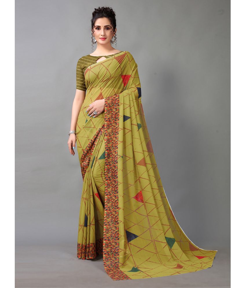     			Aarrah Georgette Printed Saree With Blouse Piece - Green ( Pack of 1 )