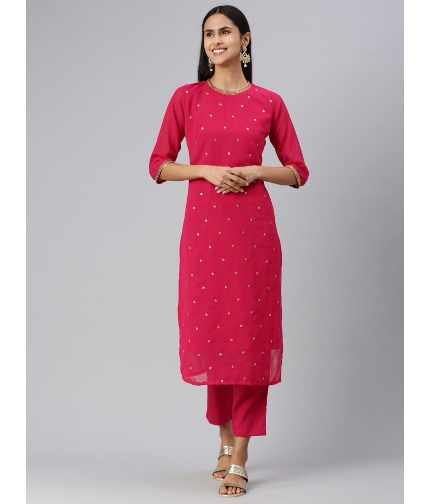     			Aarrah Georgette Self Design Kurti With Pants Women's Stitched Salwar Suit - Magenta ( Pack of 2 )