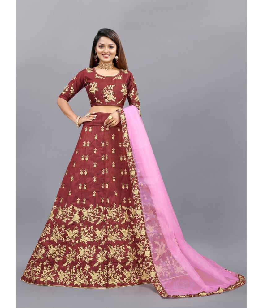     			Aika Maroon Bangalore Silk Unstitched Unstitched Lehenga