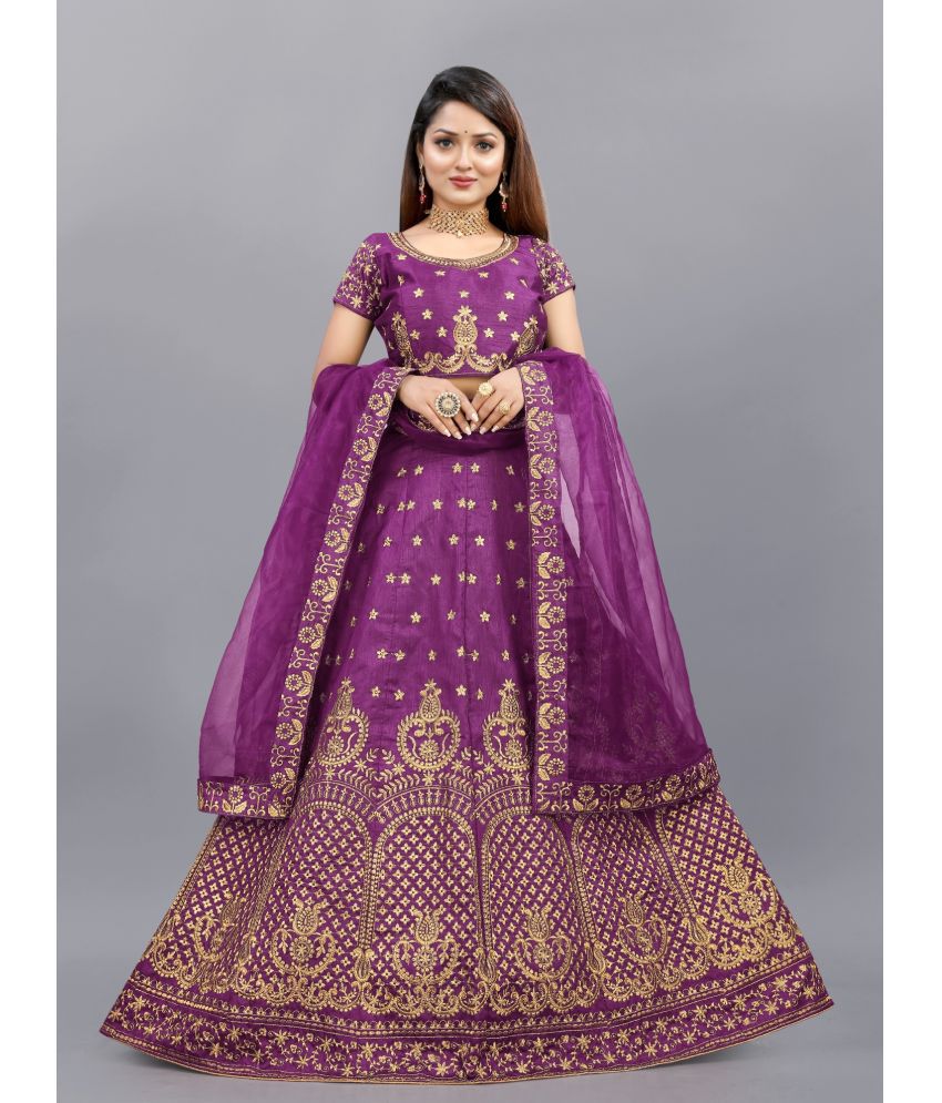     			Aika Purple Bangalore Silk Unstitched Unstitched Lehenga