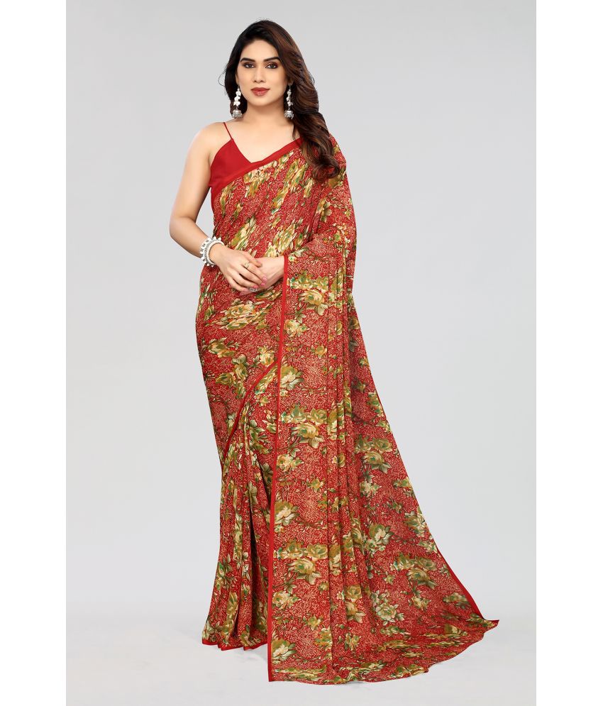     			Anand Sarees Georgette Printed Saree Without Blouse Piece - Red ( Pack of 1 )
