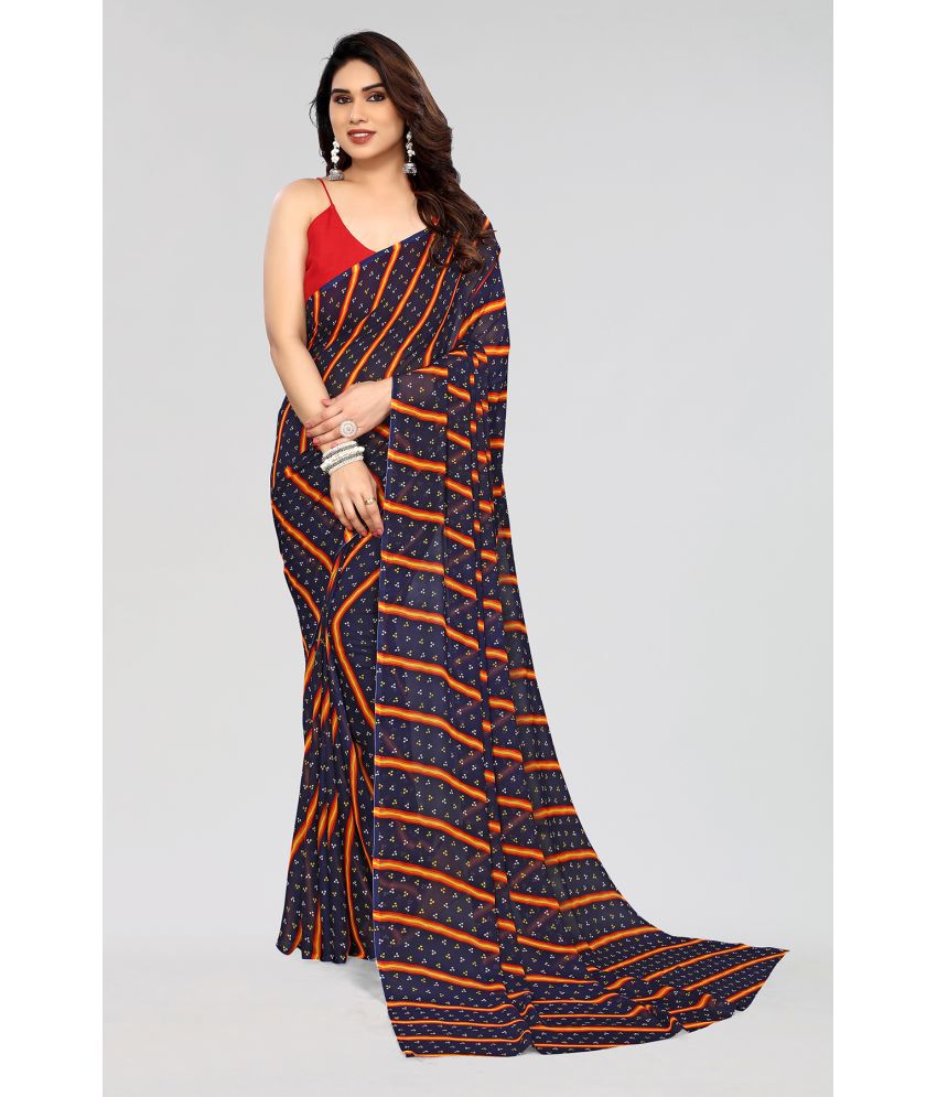     			Anand Sarees Georgette Striped Saree Without Blouse Piece - Navy Blue ( Pack of 1 )