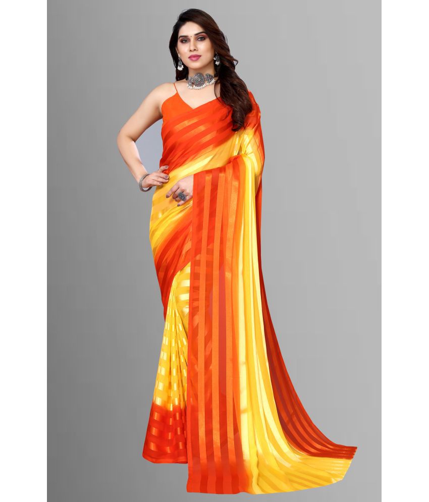     			Kashvi Sarees Satin Striped Saree Without Blouse Piece - Orange ( Pack of 1 )