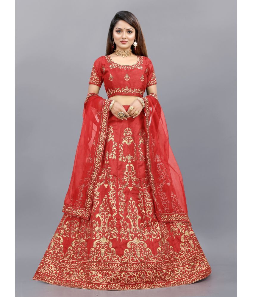     			Apnisha Red Bangalore Silk Unstitched Unstitched Lehenga