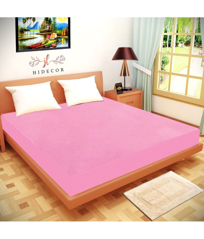     			HIDECOR - Cotton Terry Water Proof Double King Size Mattress Protector - 198 cm (78") x 183 cm (72") - Pink