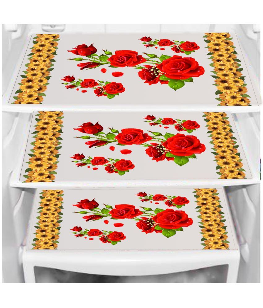     			PVC Floral Fridge Mats ( 43 29 ) Pack of 3 - Red