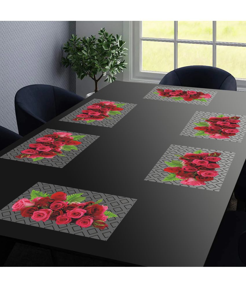     			PVC Floral Rectangle Table Mats ( 43 cm x 29 cm ) Pack of 6 - Red