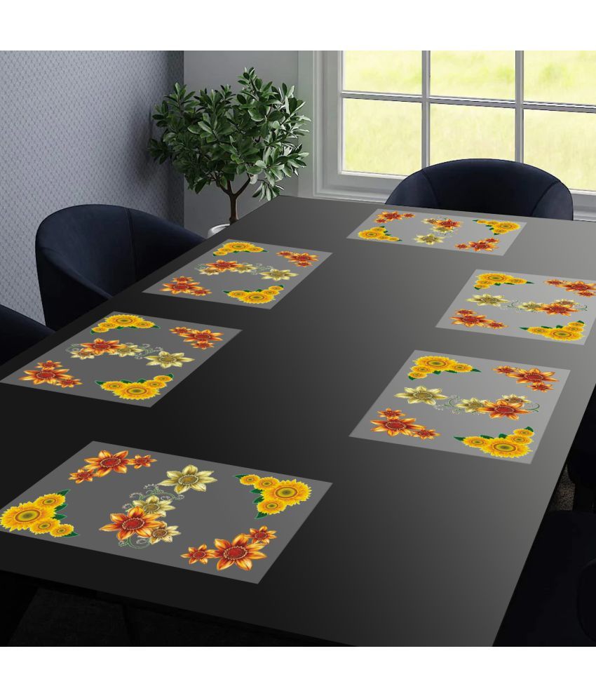     			PVC Floral Rectangle Table Mats ( 43 cm x 29 cm ) Pack of 6 - Yellow