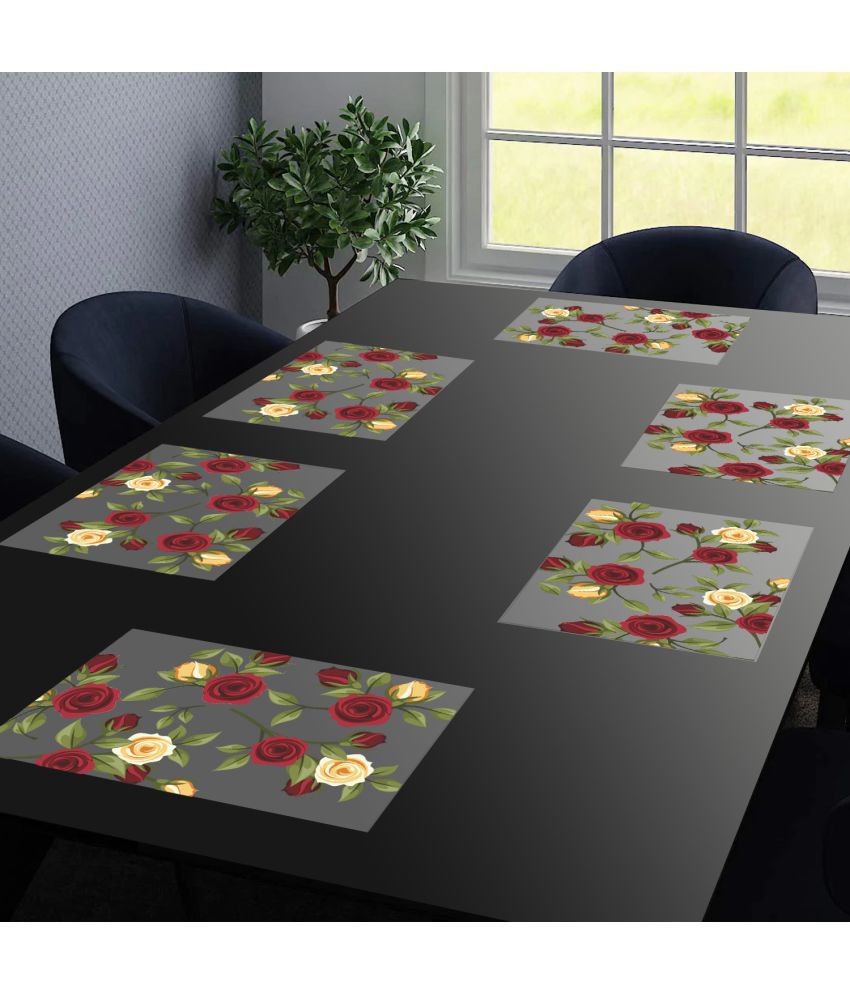     			HOMETALES PVC Floral Rectangle Table Mats ( 43 cm x 29 cm ) Pack of 6 - Red