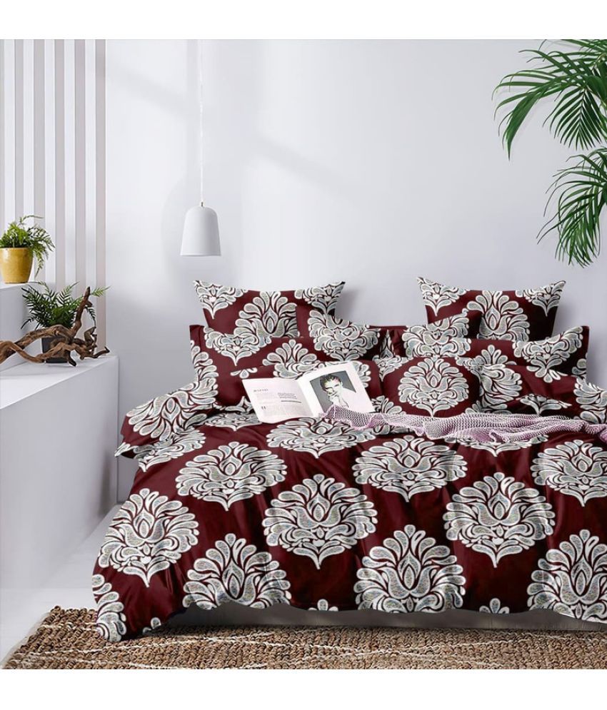     			JBTC cotton Floral Bedding Set 1 bedsheet and 2 pillow cover - brown