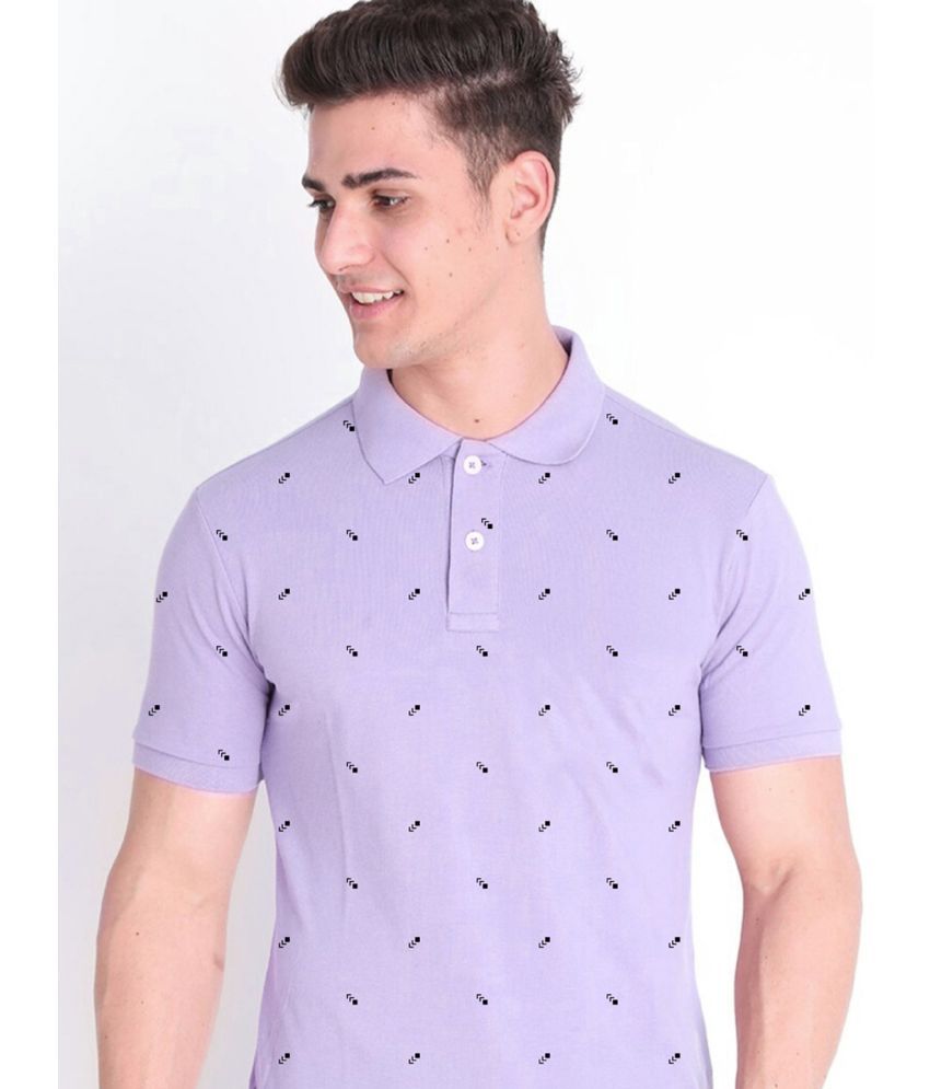     			Merriment Cotton Blend Regular Fit Printed Half Sleeves Men's Polo T Shirt - Lavender ( Pack of 1 )