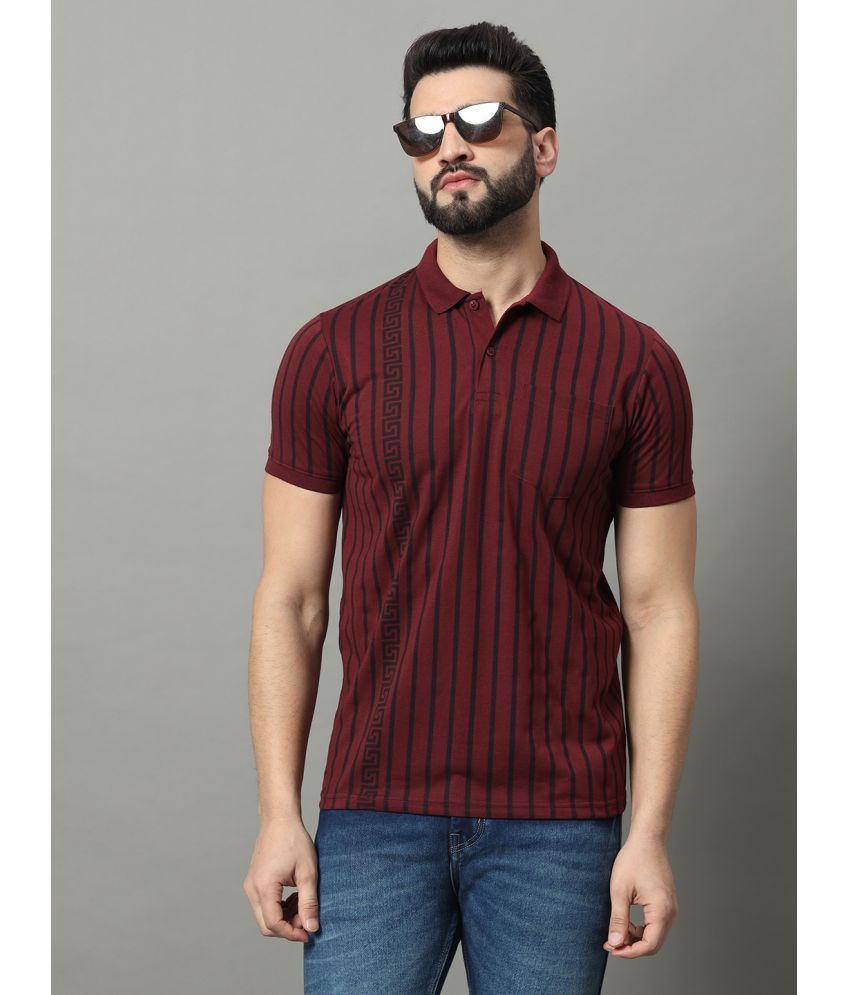     			OGEN Pack of 1 Cotton Blend Regular Fit Striped Half Sleeves Men's Polo T Shirt ( Wine )