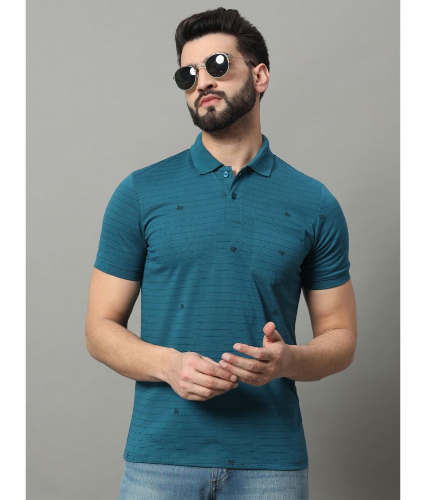     			OGEN Cotton Blend Regular Fit Printed Half Sleeves Men's Polo T Shirt - Teal Blue ( Pack of 1 )