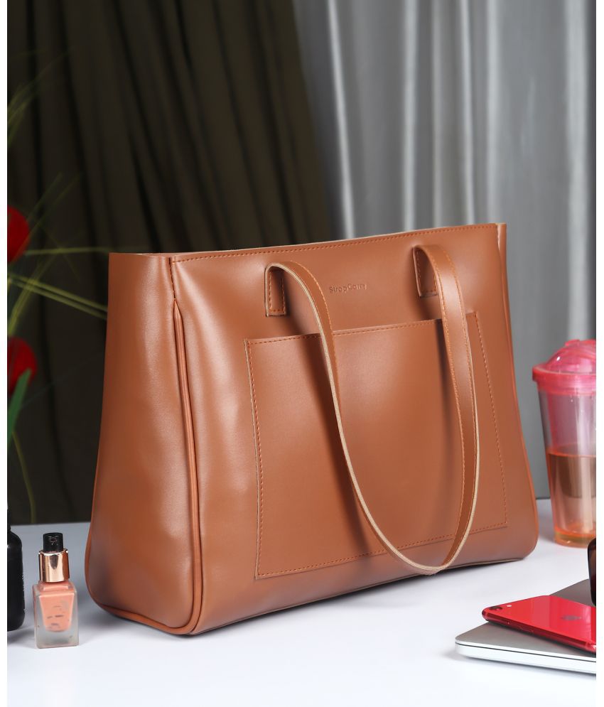     			Stropcarry Tan Faux Leather Tote Bag