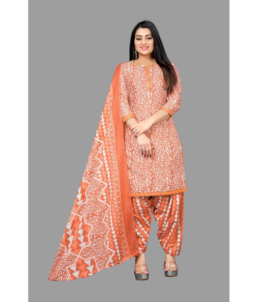     			WOW ETHNIC Unstitched Cotton Printed Dress Material - Orange ( Pack of 1 )