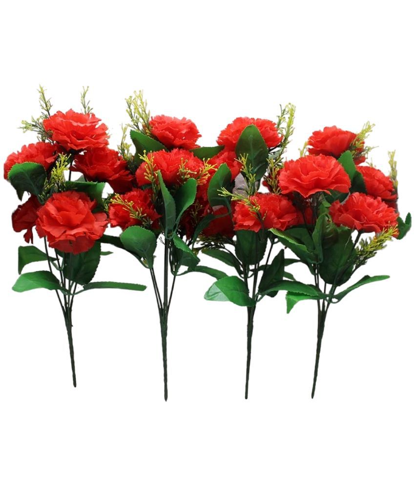     			WhiteLand - Red Carnations Artificial Flower ( Pack of 4 )