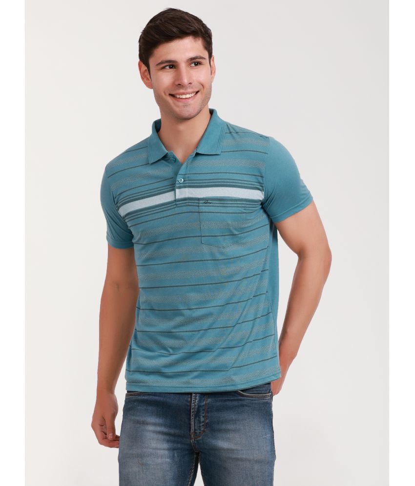     			Array Cotton Blend Regular Fit Striped Half Sleeves Men's Polo T Shirt - Blue ( Pack of 1 )