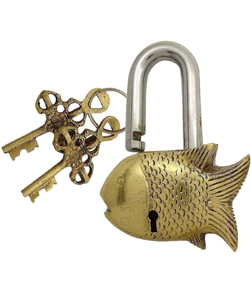     			Handmade Vintage Antique Style Fish Shape Brass Metal Padlock For Decor | Religious Lock | Door Lock | Fancy Lock | Vastu Symbol | Feng Shui | Prosperity Luck | Fully Functional