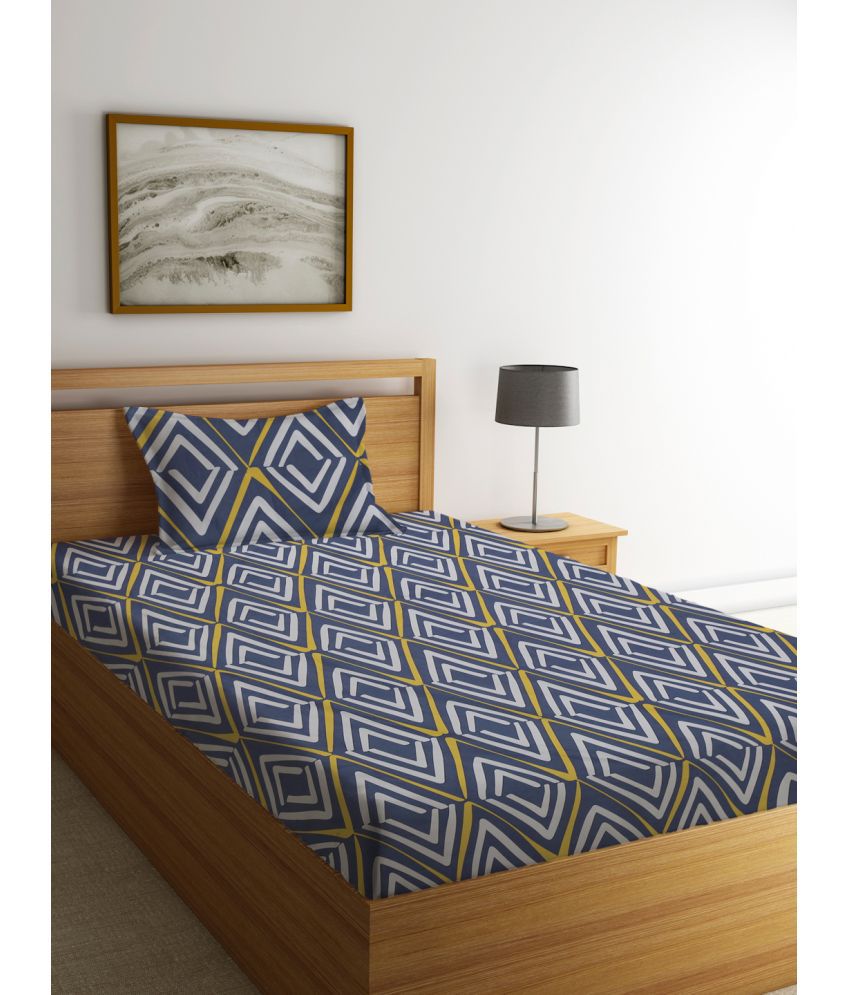     			Klotthe Poly Cotton Geometric 1 Single Bedsheet with 1 Pillow Cover - Blue
