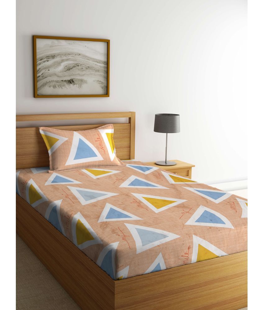     			Klotthe Poly Cotton Geometric 1 Single Bedsheet with 1 Pillow Cover - Peach