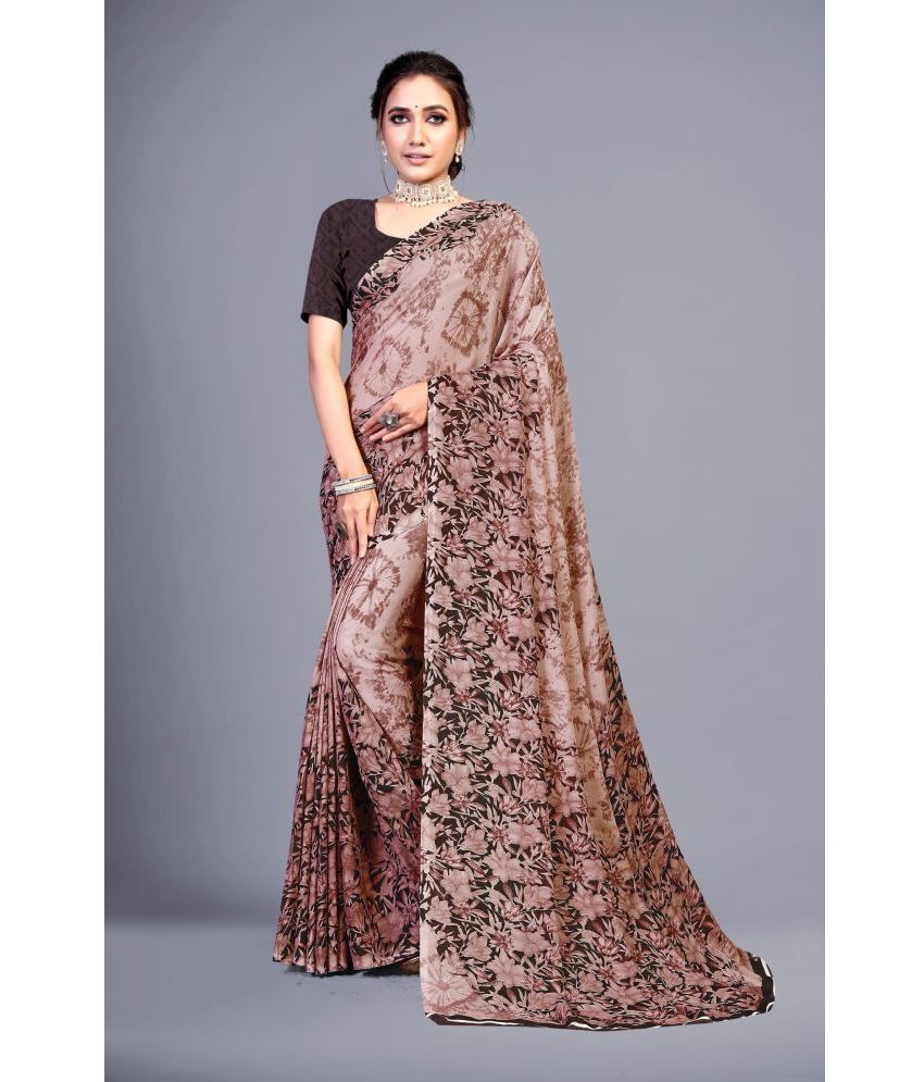     			SHREENATH FABRICS Georgette Printed Saree With Blouse Piece - Brown ( Pack of 1 )