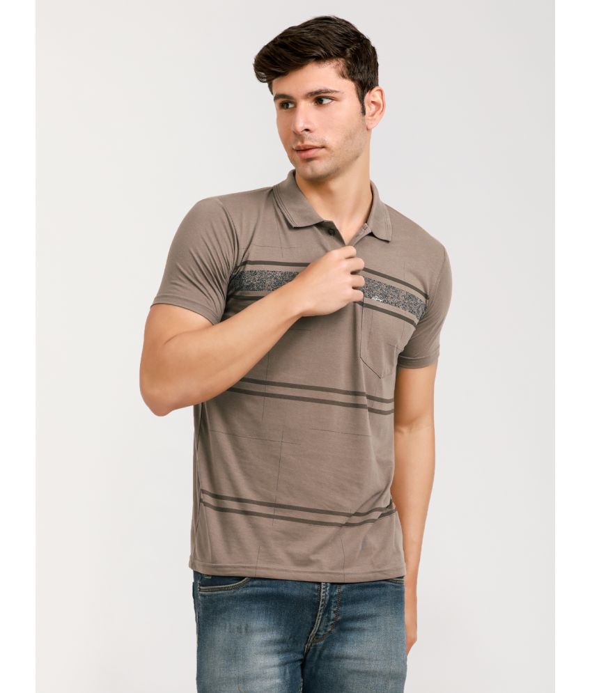     			Array Cotton Blend Regular Fit Striped Half Sleeves Men's Polo T Shirt - Beige ( Pack of 1 )