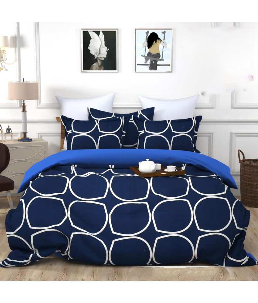     			Neekshaa Glace Cotton Geometric 1 Double Bedsheet with 2 Pillow Covers - Blue