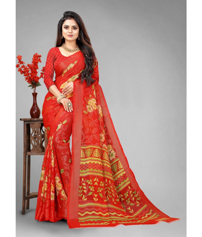     			SHREENATH FABRICS Art Silk Printed Saree With Blouse Piece - Red ( Pack of 1 )