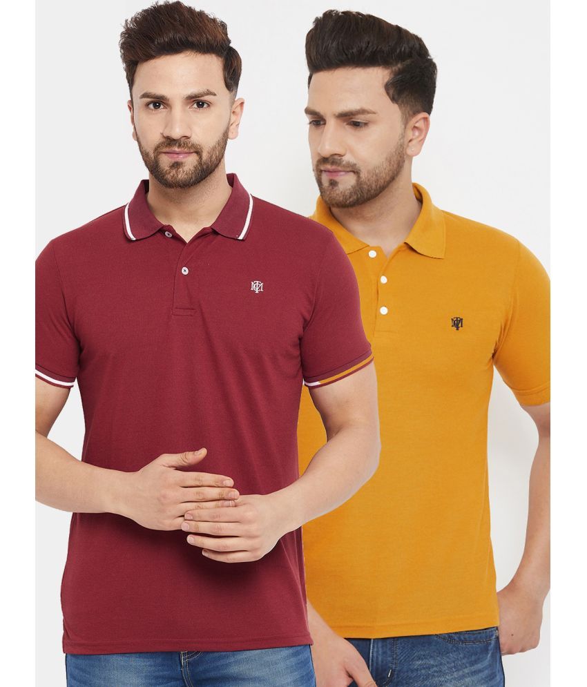     			The Million Club Pack of 2 Cotton Blend Regular Fit Solid Half Sleeves Men's Polo T Shirt ( Maroon )