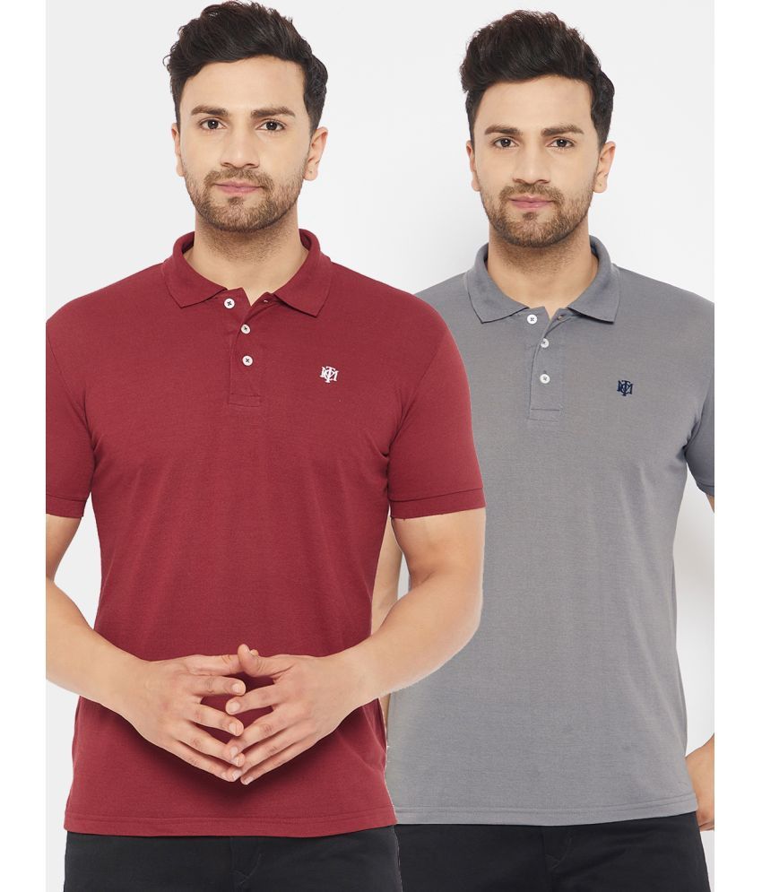     			The Million Club Cotton Blend Regular Fit Solid Half Sleeves Men's Polo T Shirt - Maroon ( Pack of 2 )