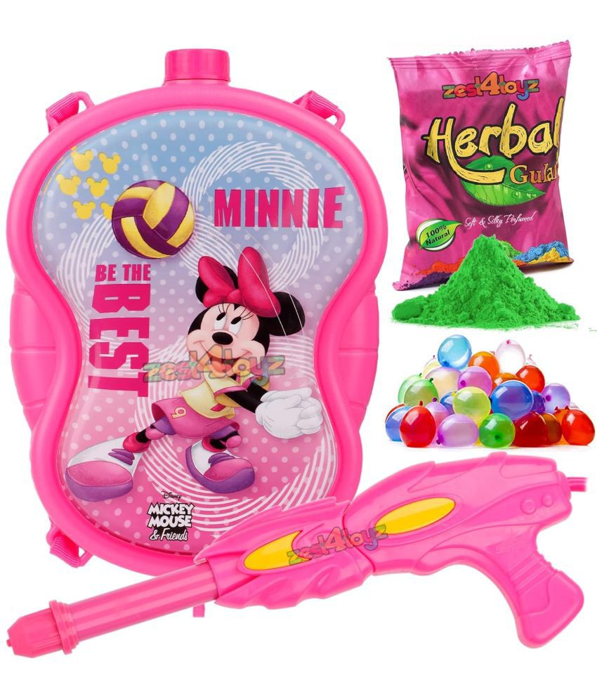    			Zest 4 Toyz Holi Pichkari Watergun for Kids High Pressure Superhero Pichkari Toy with Back Holding Tank Holi Combo of 1 Pkt Gulal Color & 100 Water Balloons for Boys & Girls-Capacity-0.5 Liter (Pink)