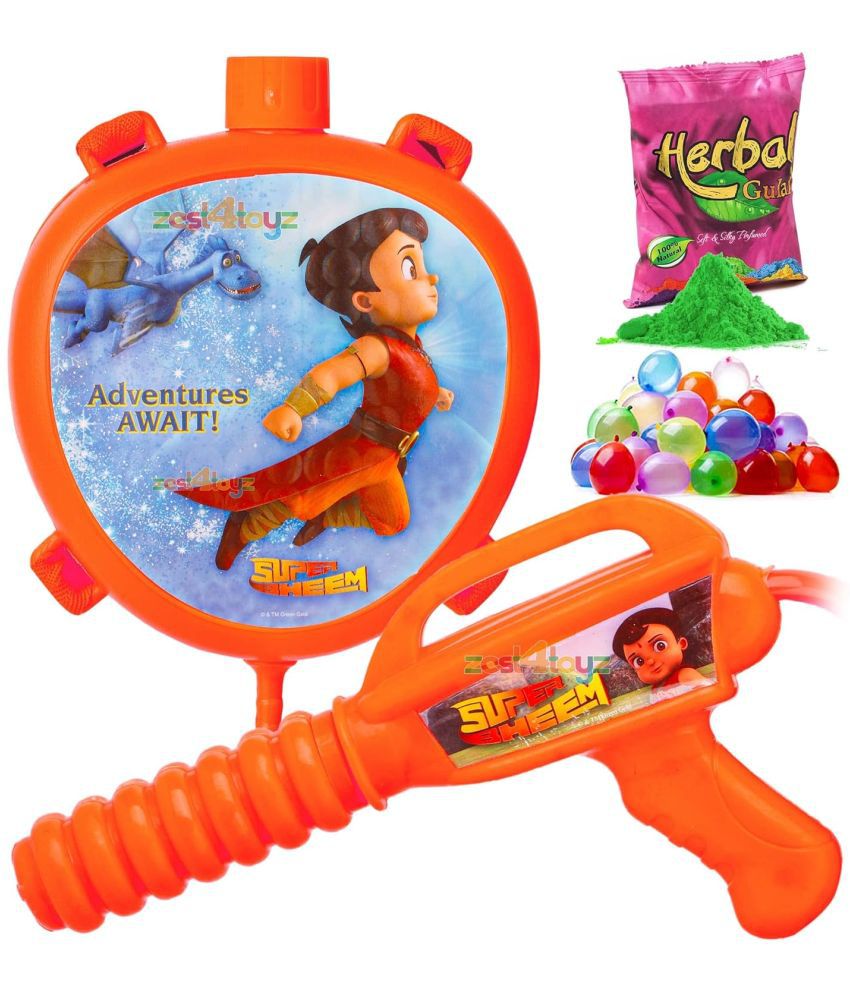     			Zest 4 Toyz Holi Pichkari Watergun for Kids High Pressure Pichkari Toy with Back Holding Tank Holi Combo of 1 Pkt Gulal Color & 100 Water Balloons for Boys & Girls-Capacity-0.6 LTR