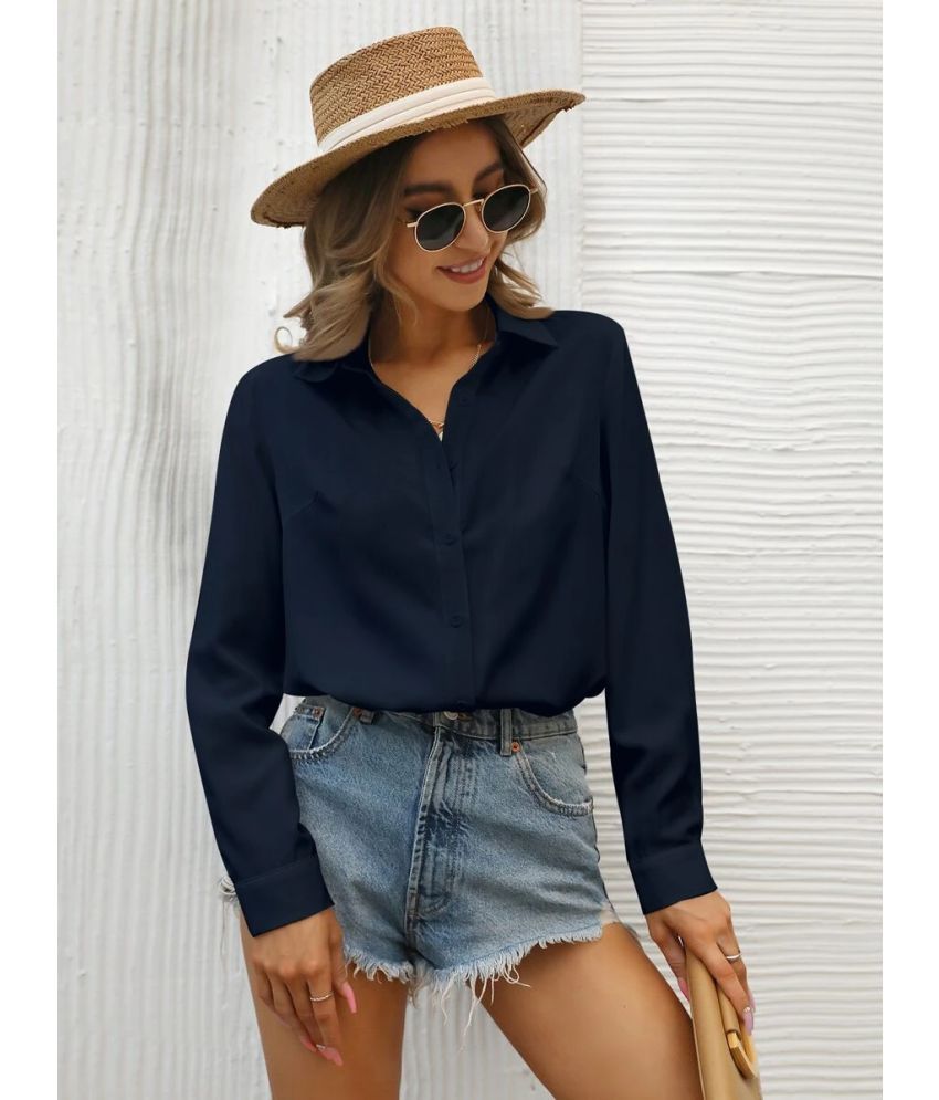     			BuyNewTrend Navy Blue Rayon Women's Shirt Style Top ( Pack of 1 )