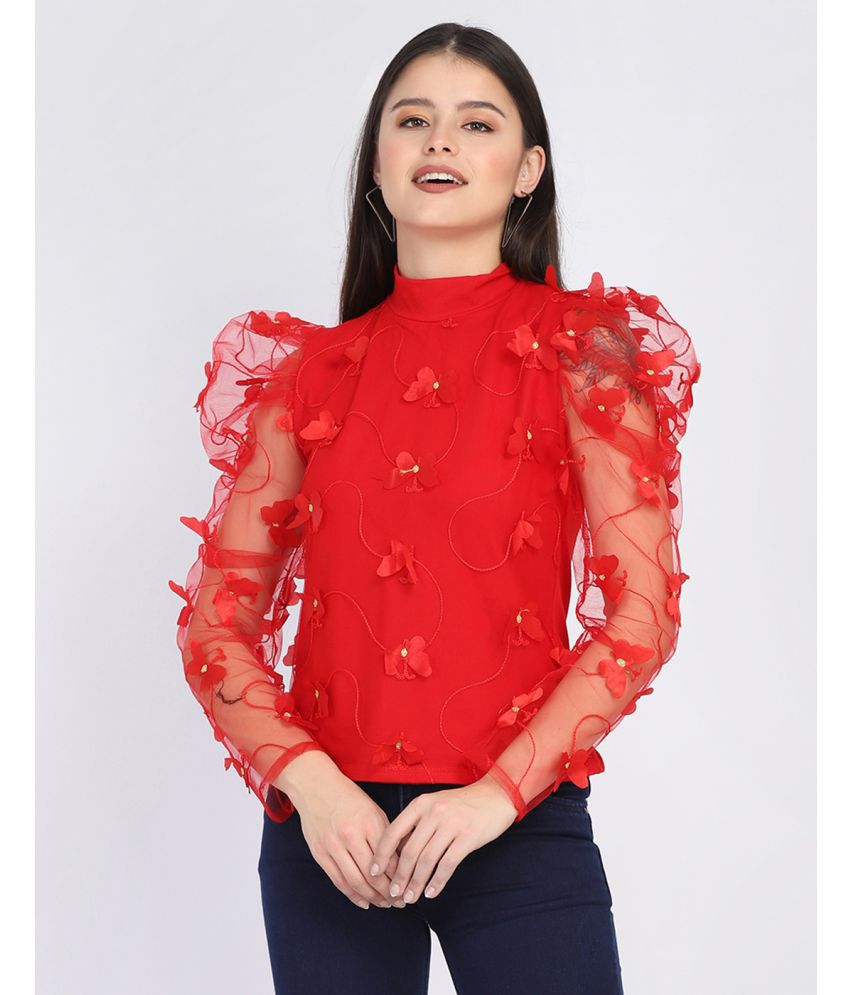     			BuyNewTrend Red Cotton Blend Women's Regular Top ( Pack of 1 )