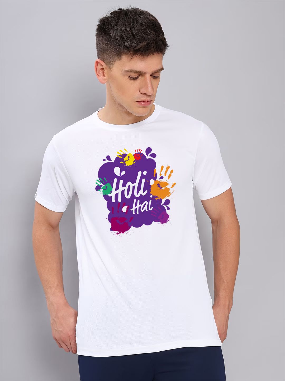     			GET GOLF Cotton Blend Regular Fit Printed Half Sleeves Men's Holi T-Shirt  - White ( Pack of 1 )