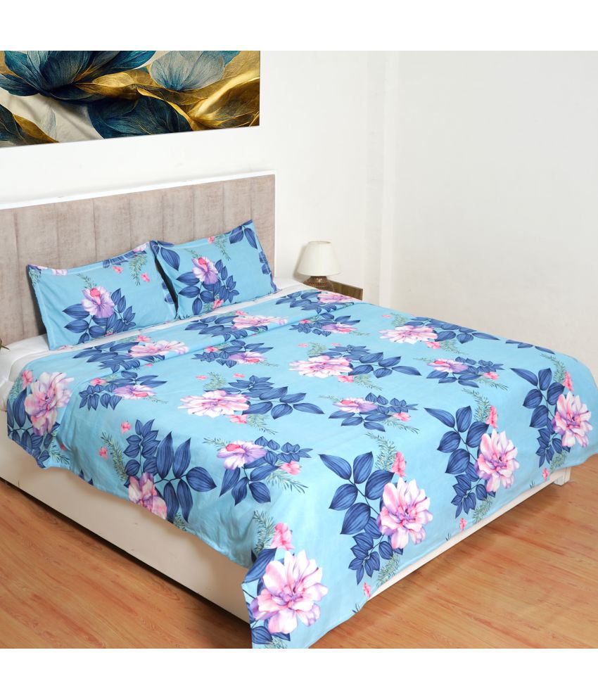     			Glaxomas Glace Cotton Abstract 1 Double Bedsheet with 2 Pillow Covers - Blue