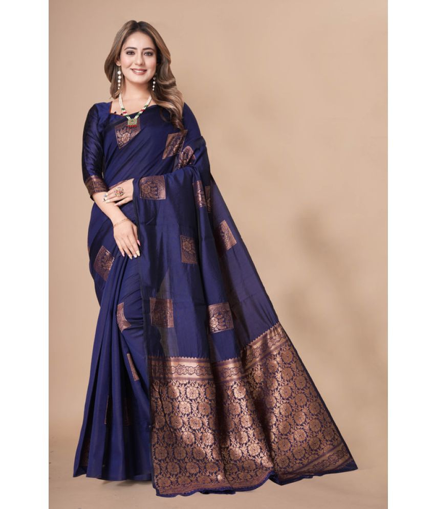     			ISARA Banarasi Silk Woven Saree With Blouse Piece - Blue ( Pack of 1 )