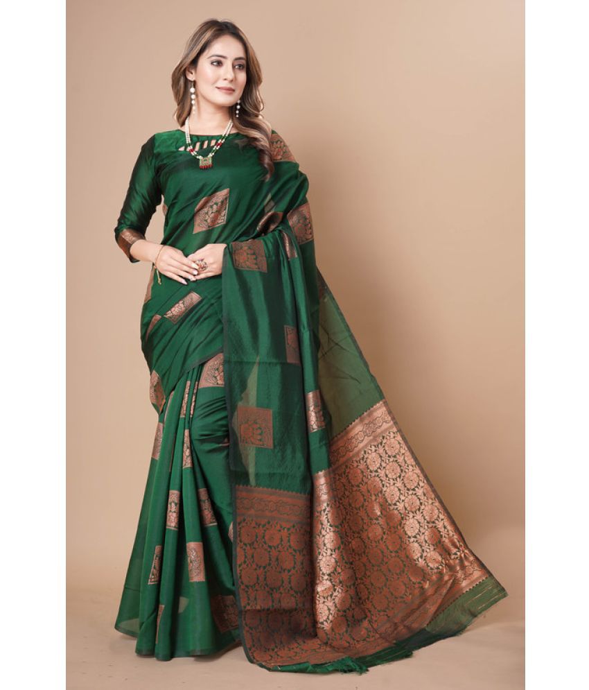     			ISARA Banarasi Silk Woven Saree With Blouse Piece - Green ( Pack of 1 )