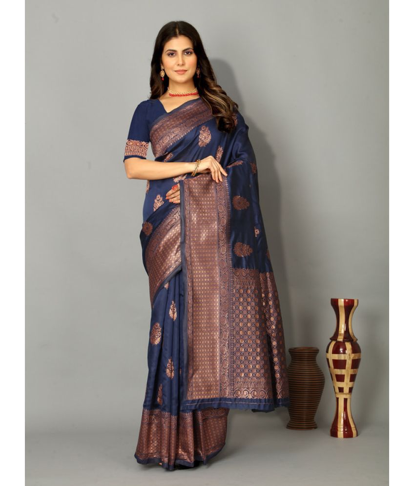     			Indesa Banarasi Silk Woven Saree With Blouse Piece - Blue ( Pack of 1 )