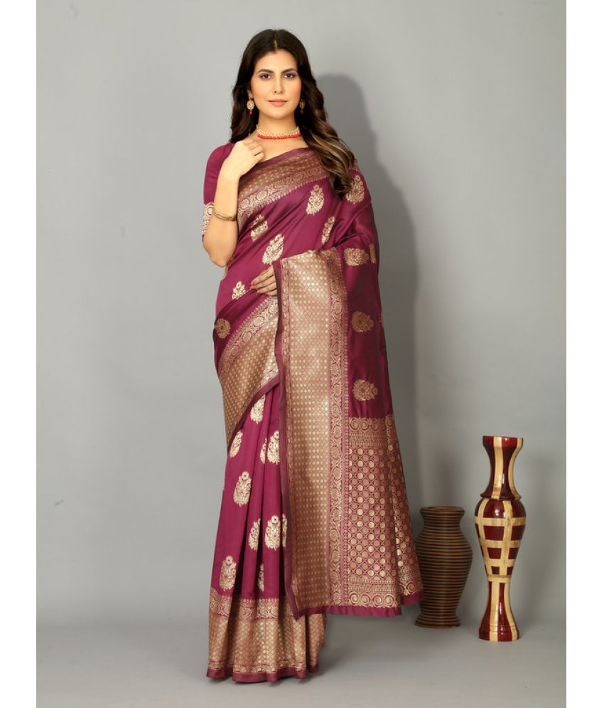     			Indesa Banarasi Silk Woven Saree With Blouse Piece - Wine ( Pack of 1 )