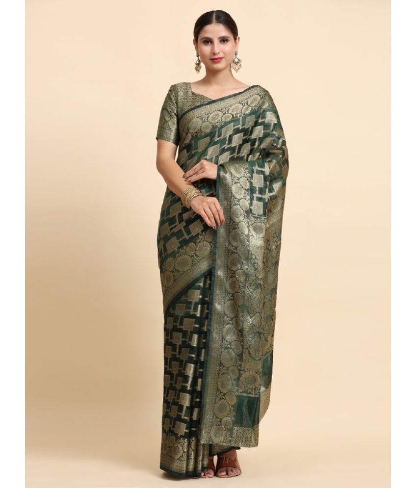     			Indesa Banarasi Silk Woven Saree With Blouse Piece - Green ( Pack of 1 )