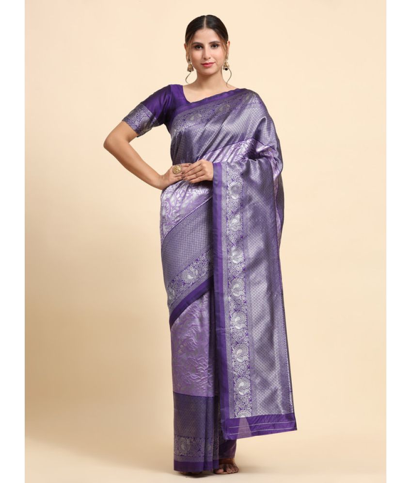     			Indesa Organza Woven Saree With Blouse Piece - Purple ( Pack of 1 )