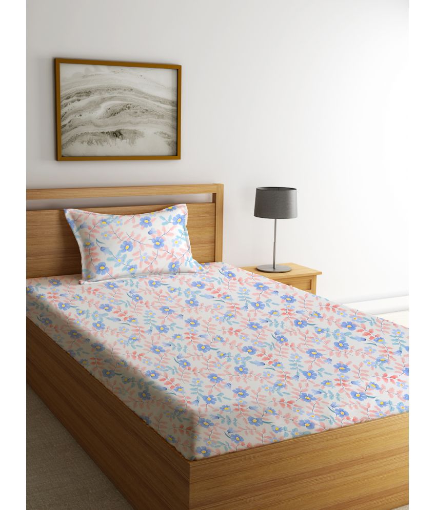     			Klotthe Poly Cotton Floral 1 Single Bedsheet with 1 Pillow Cover - Multicolor