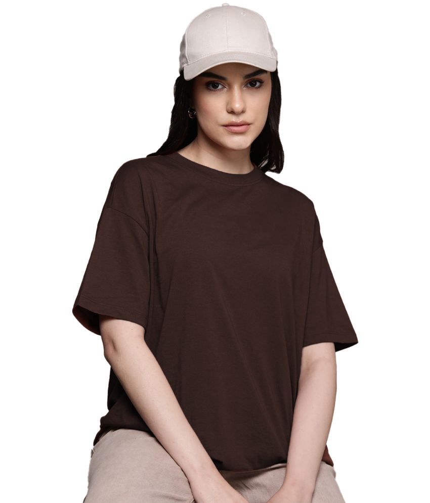     			Leotude Brown Cotton Blend Oversized Women's T-Shirt ( Pack of 1 )